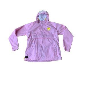 RIPNDIP Jacket Cat Pink Women’s Large Zip Pullover Windbreaker Rain Smiley Face